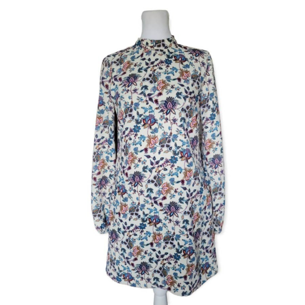 ZARA Antique Floral Print Cut Out Open Back Long Sleeve Mini Dress Size‎ XS